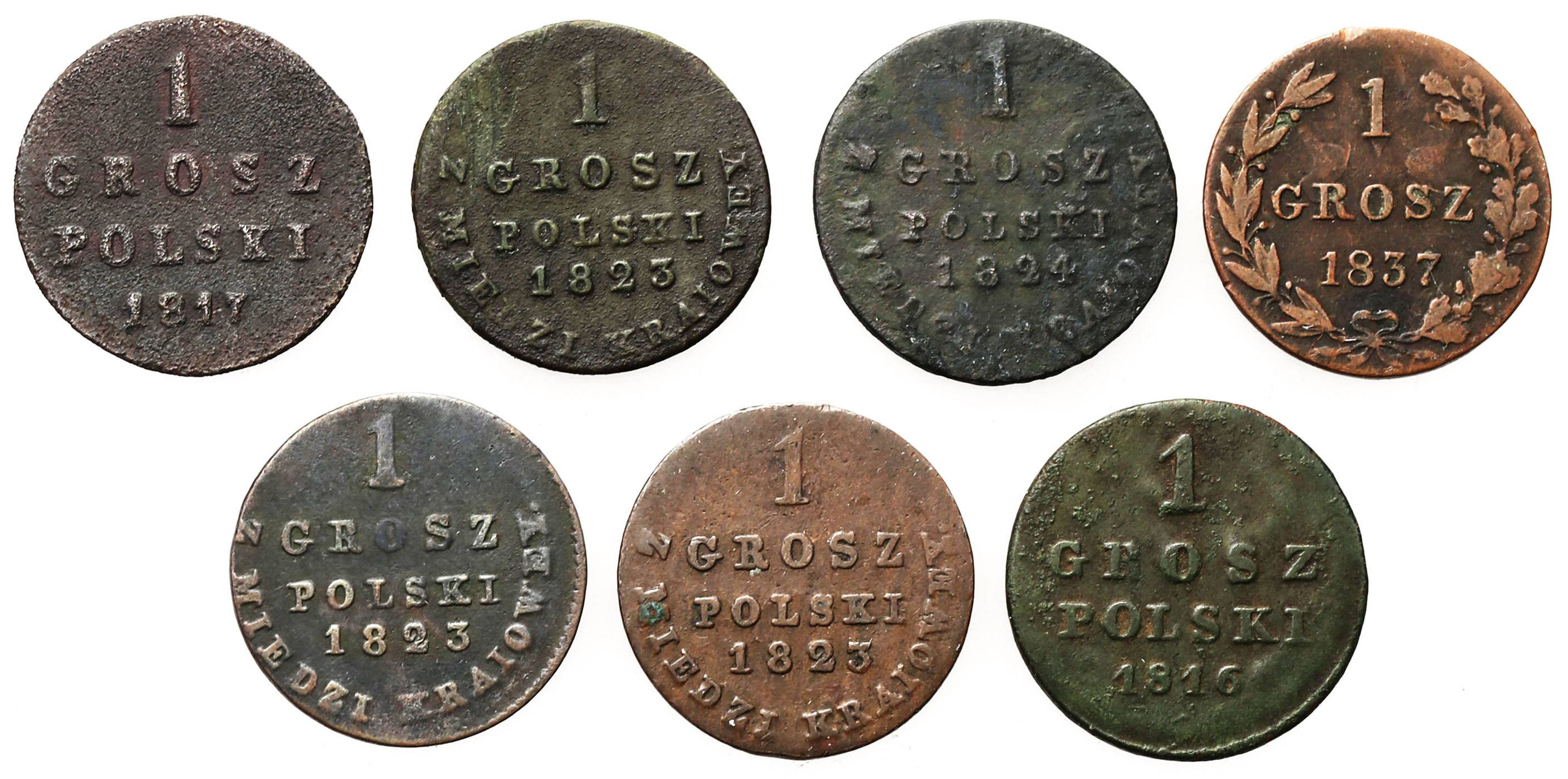 Polska XIX w./Rosja. Grosz 1816-1837, zestaw 7 monet